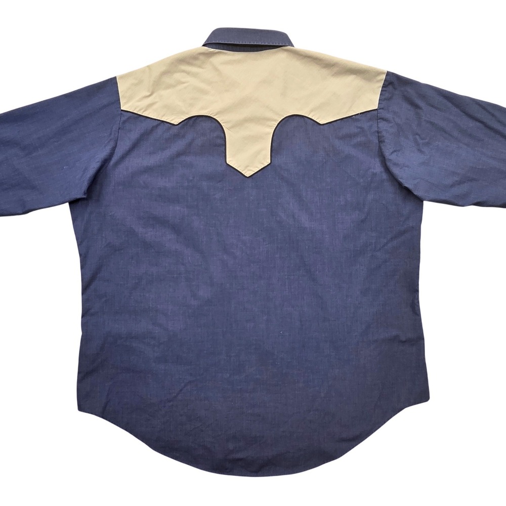 Vintage Ely Cattleman Western‎ Snap Shirt Blue Tan Contrast Yoke Smiley Mens XXL - Picture 2 of 7